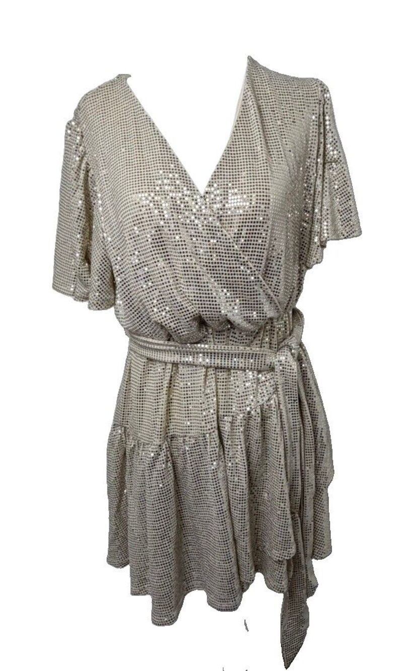 Ever New Melbourne Amina Petite Metallic Sequin Mini Dress Gold Size 8  NWT